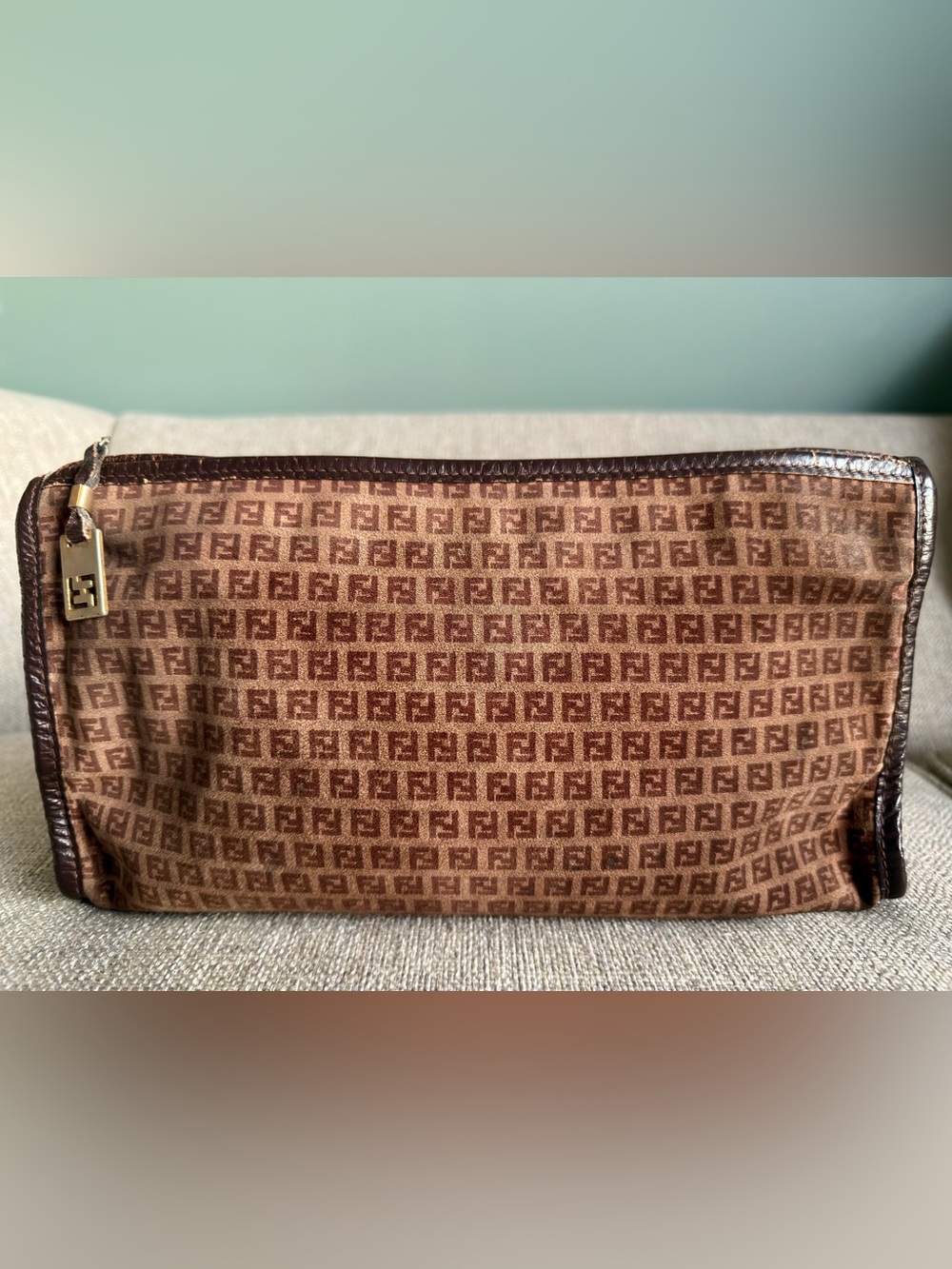 Vintage Fendi Zucchino Suede Cosmetic Pouch / Clutch late 1970-1980